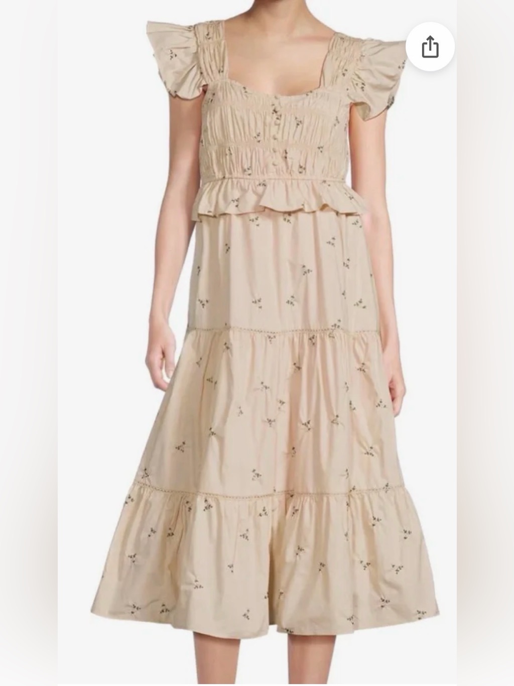 Beige Floral Maxi Dress With Ruffle Bodice